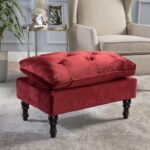 Wide Velvet Tufted Rectangle Solid Footstool Ottoman - Image 3