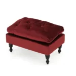 Wide Velvet Tufted Rectangle Solid Footstool Ottoman - Image 9
