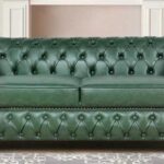 Leatherette Chesterfield 2 Seater Sofa In Olive Green Finish